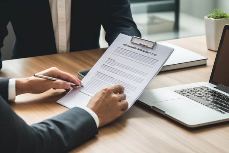 Hands of man in suit holding PIP document