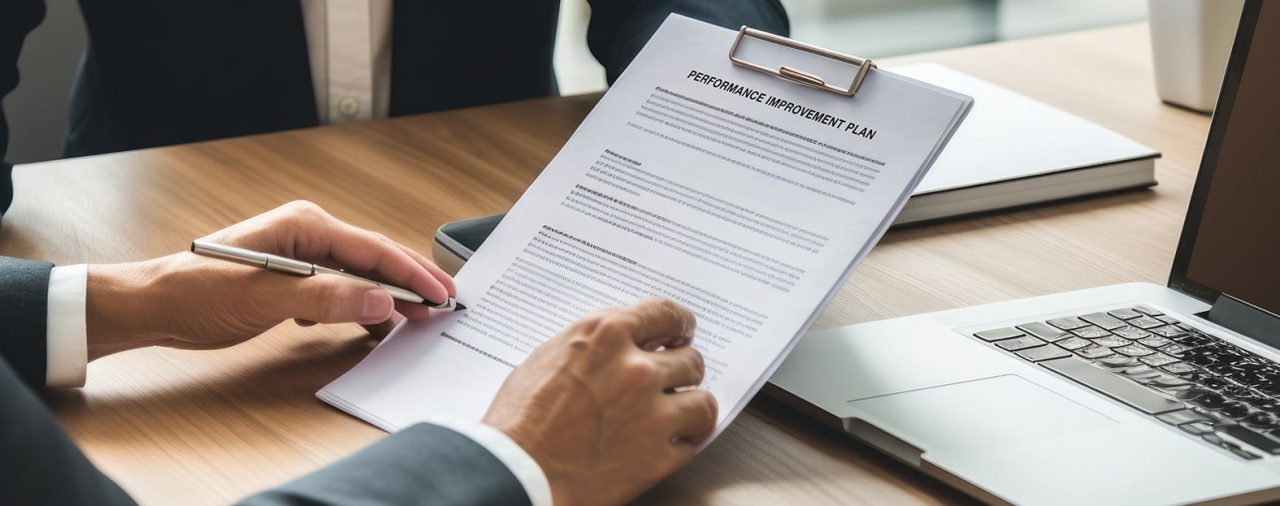 Hands of man in suit holding PIP document