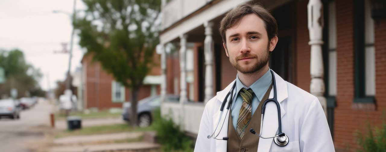 Captivating Portrait of a Dedicated Small-Town Doctor, generativ
